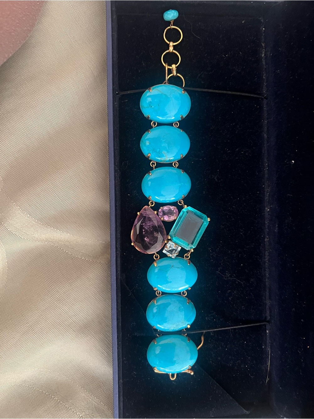 Bounkit Turquoise Amethyst and Topaz Gold-Plated Statement Bracelet